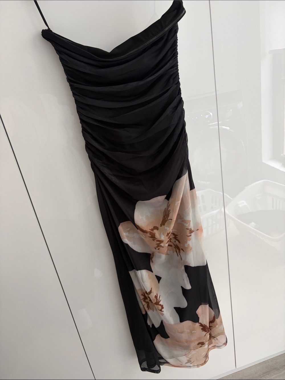 Black Floral Ruched Slip Dress